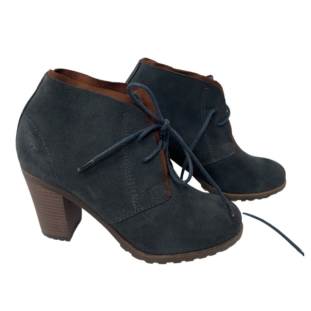 RuffHewn Cypressi6561 Blue Grey Suede Lace Up Block Heel Ankle Boots Womens 6M